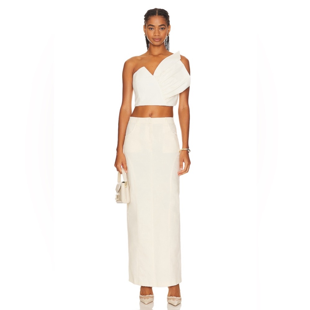 Line & Dot Cream Maxi Pencil Skirt Set